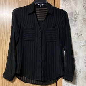 Express Black Striped Sheer Portofino Shirt Small